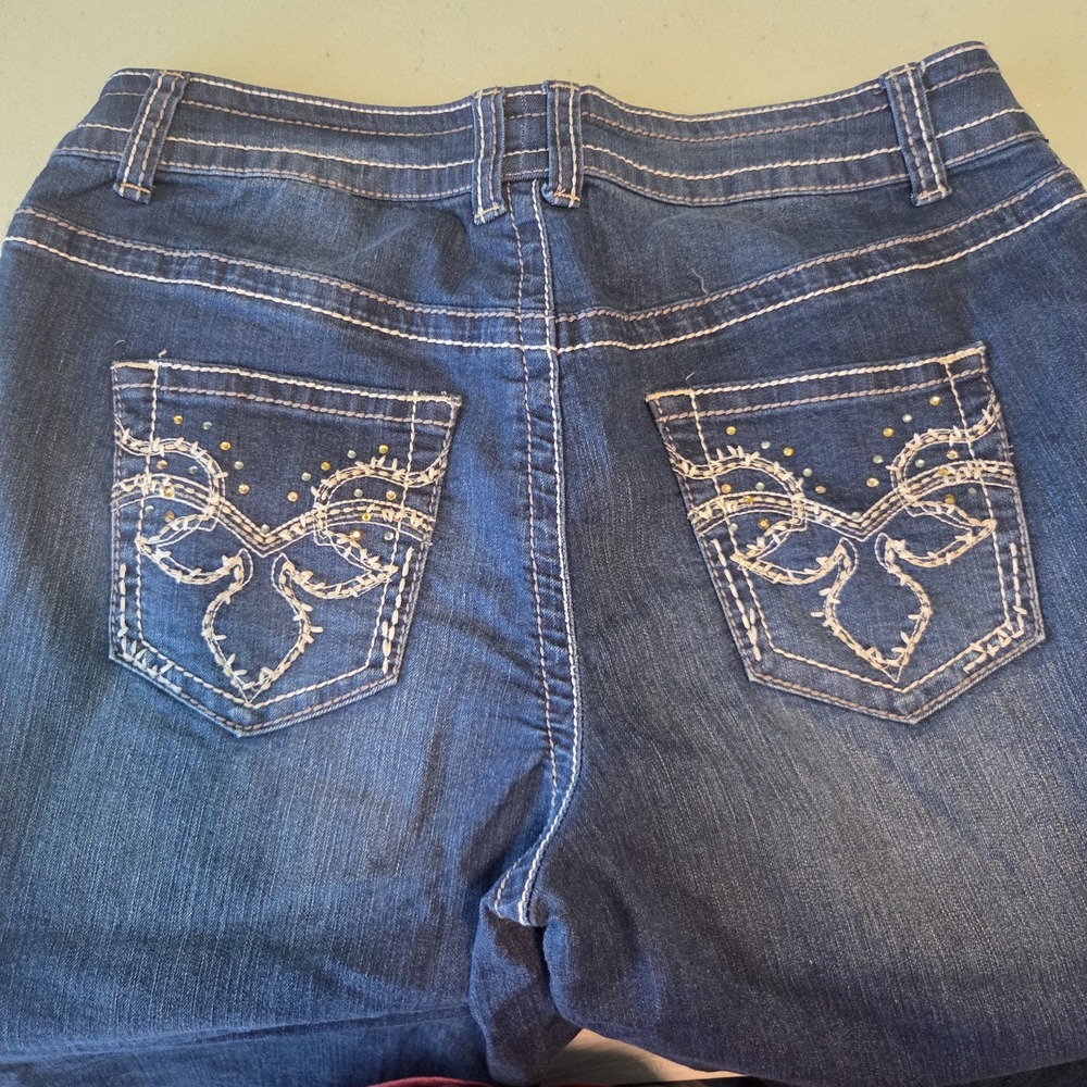 Lane Bryant Capri Jeans Women 14 Blue Denim Contrast Stitch Crop Embroidery